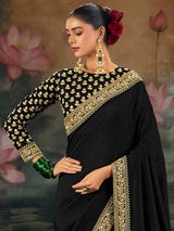 Black party wear munga silk saree
