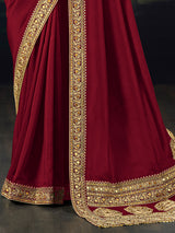 Maroon munga silk saree with attractive border