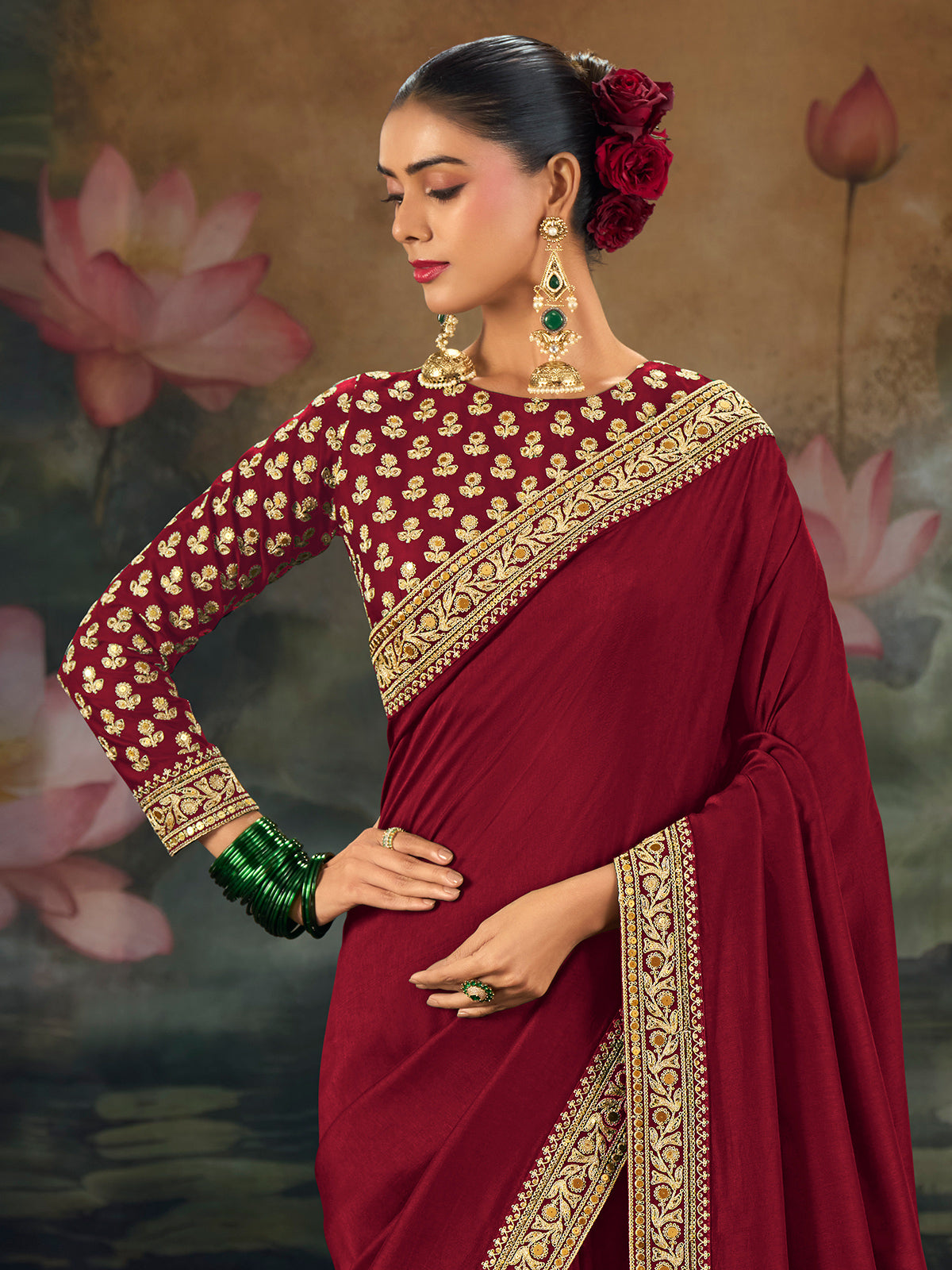 Maroon munga silk saree with attractive border