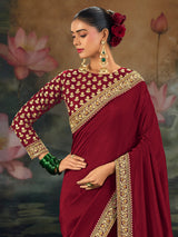 Maroon munga silk saree with attractive border