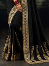 Black party wear saree in pure munga silk