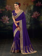 Purple festive wear munga silk saree