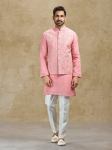 Pink silk waistcoat set for wedding wear for men