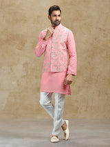 Pink silk waistcoat set for wedding wear for men