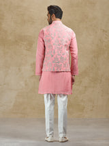Pink silk waistcoat set for wedding wear for men