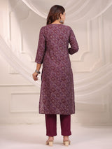 Maroon bandhej printed cotton kurti set