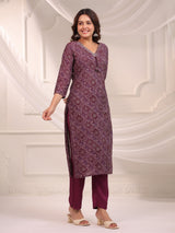 Maroon bandhej printed cotton kurti set