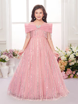Light pink net reception party gown for girls