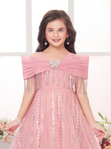 Light pink net reception party gown for girls
