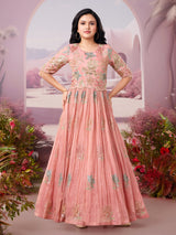 Peach silk gown for girls wedding wear