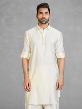 Elegant cream cotton blend pathani suit with pocket
