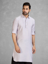 Stylish grey cotton blend pathani suit with pocket