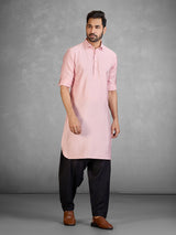 Modern pink cotton blend pathani suit with pocket