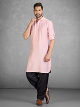 Modern pink cotton blend pathani suit with pocket