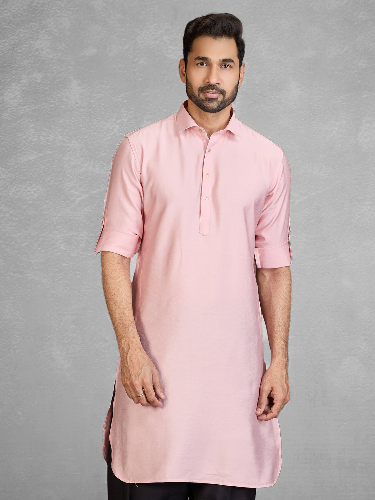 Modern pink cotton blend pathani suit with pocket