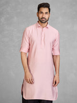 Modern pink cotton blend pathani suit with pocket