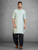 Graceful pista green cotton blend pathani suit