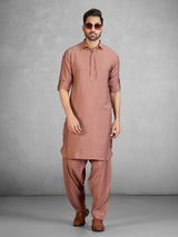 Rich rust brown cotton blend pathani suit