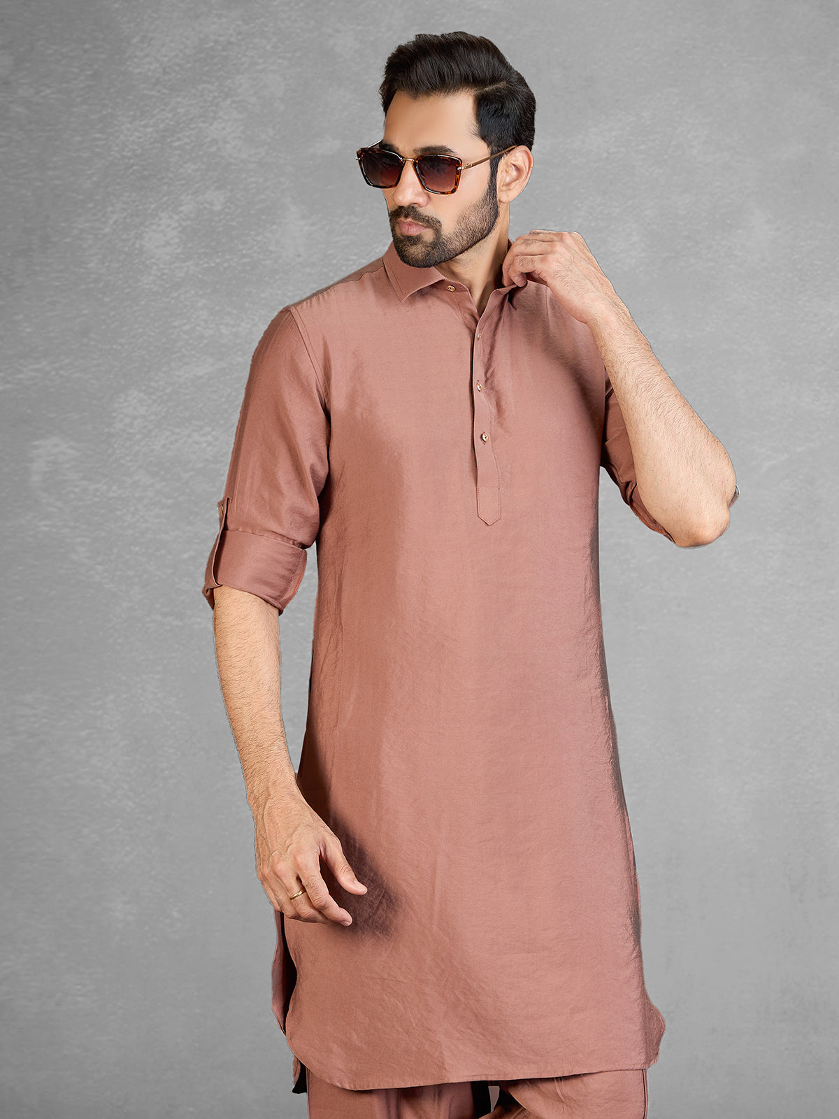 Rich rust brown cotton blend pathani suit