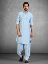 Refreshing sky blue cotton blend pathani suit