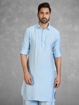 Refreshing sky blue cotton blend pathani suit