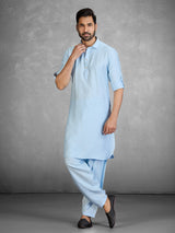 Refreshing sky blue cotton blend pathani suit