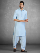 Refreshing sky blue cotton blend pathani suit