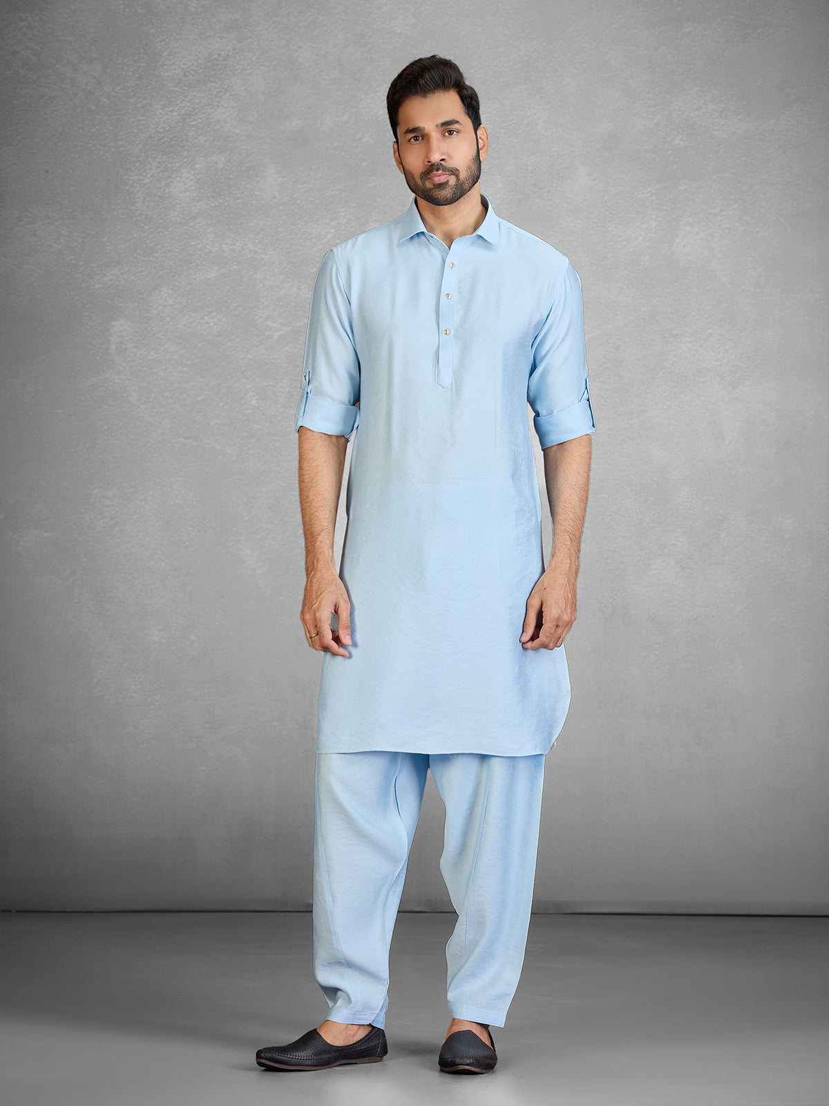 Refreshing sky blue cotton blend pathani suit