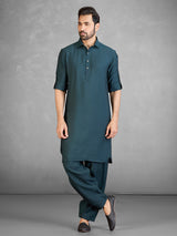Elegant teal green cotton blend pathani suit