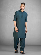 Elegant teal green cotton blend pathani suit