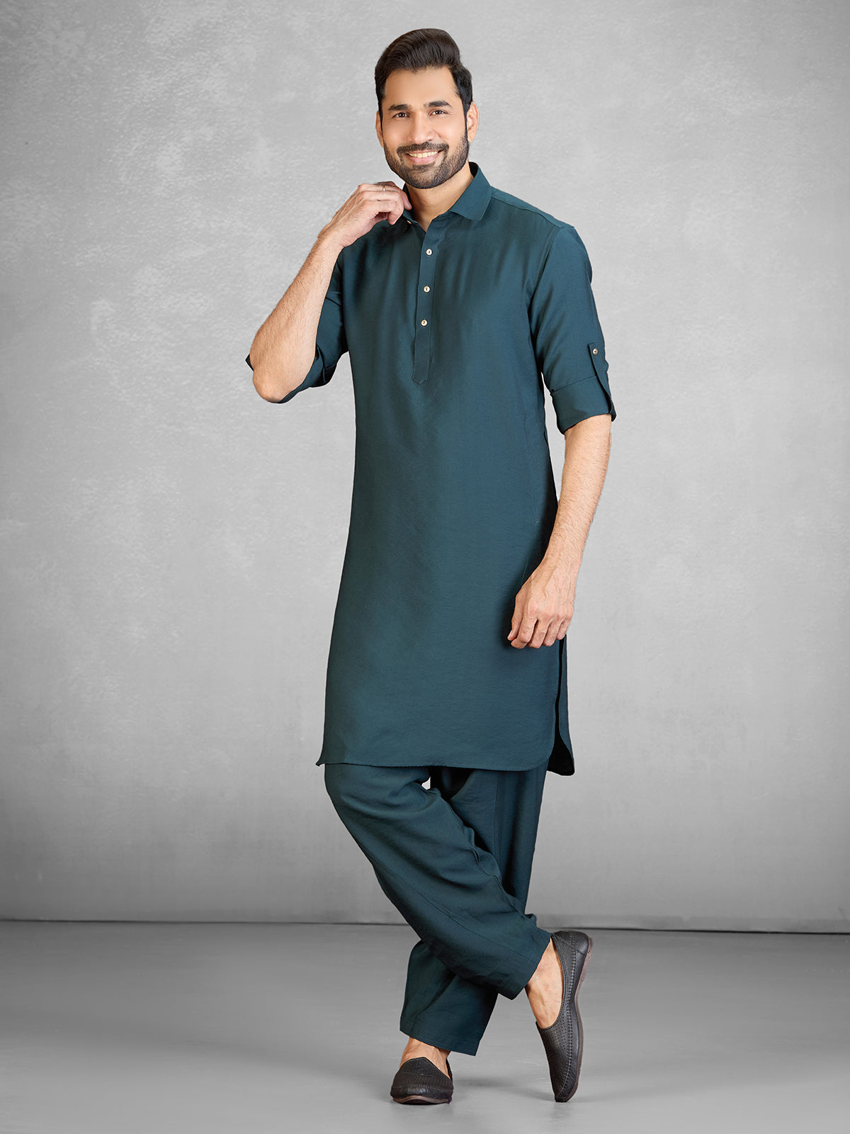 Elegant teal green cotton blend pathani suit