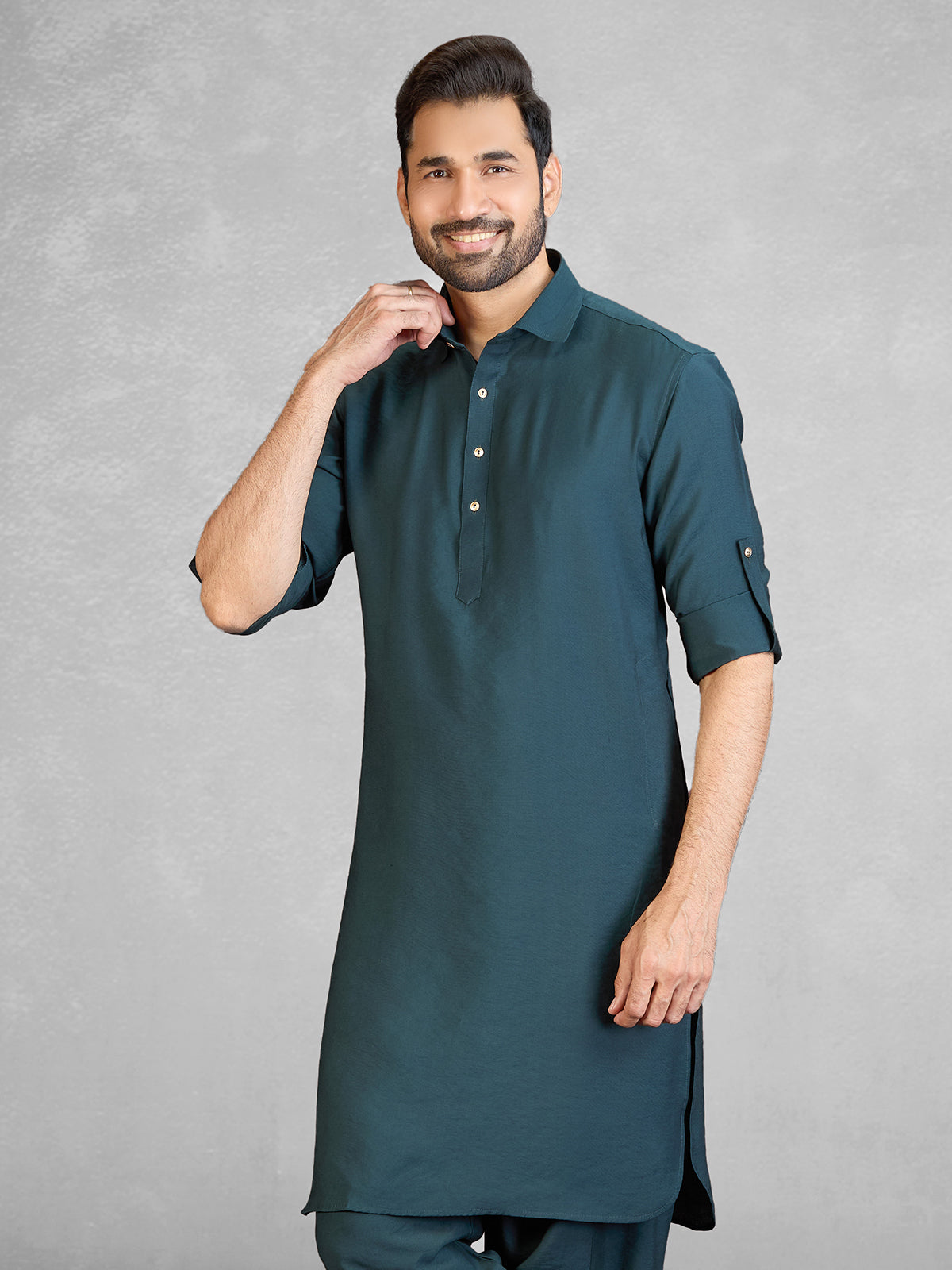 Elegant teal green cotton blend pathani suit