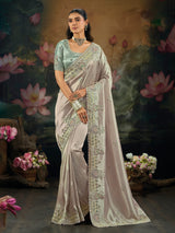 Grey wedding wear ziraf silk saree