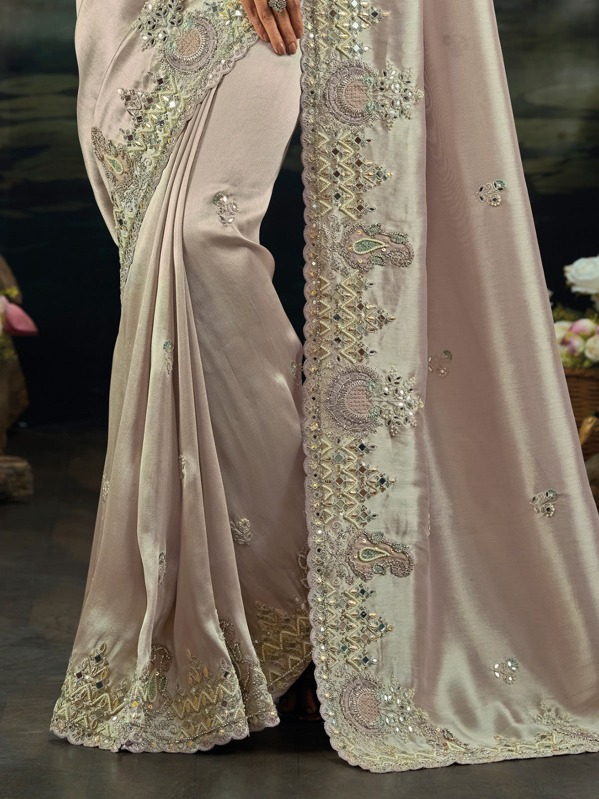 Grey wedding wear ziraf silk saree