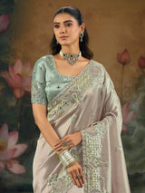 Grey wedding wear ziraf silk saree