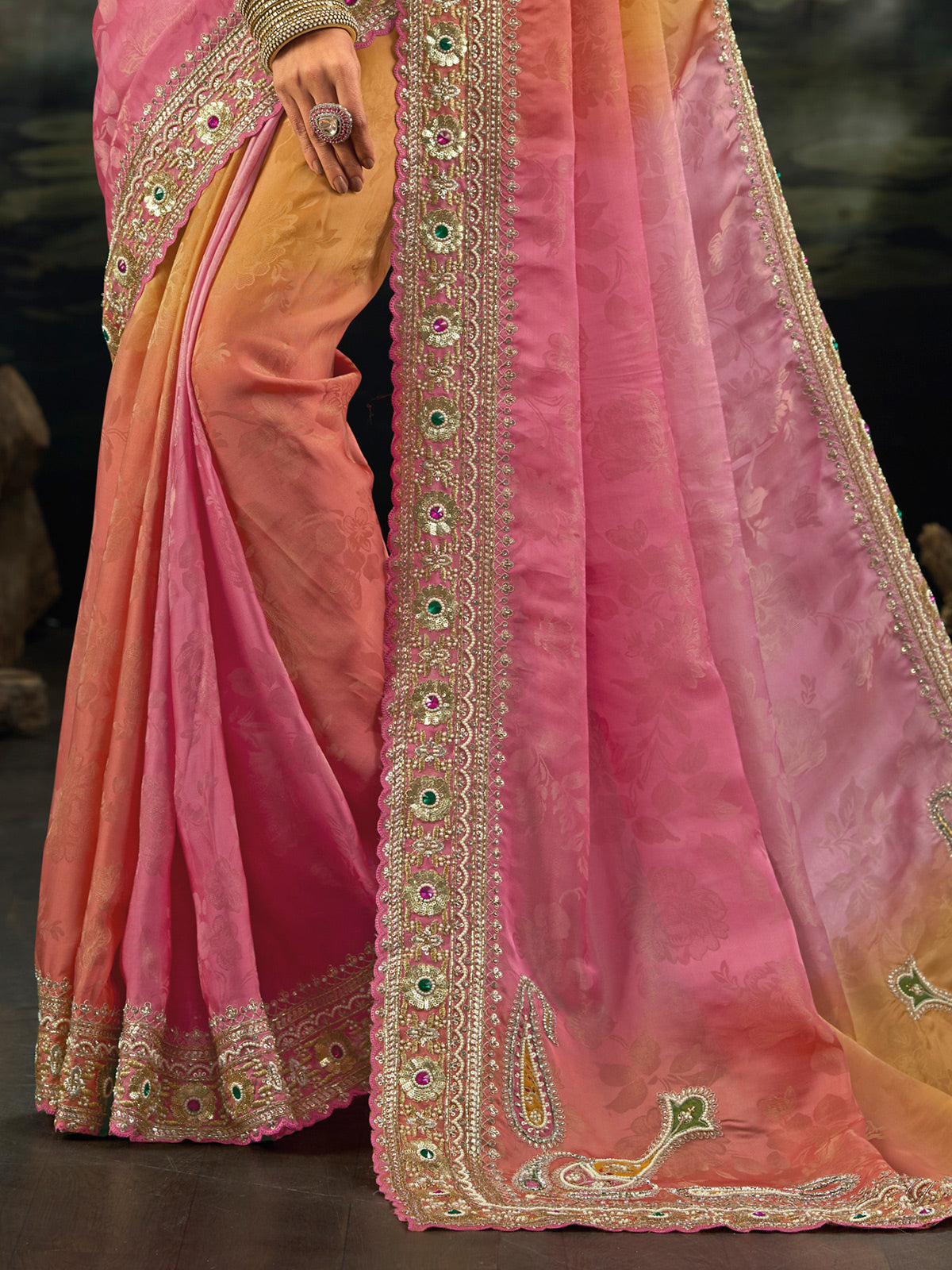Multicolor shaded crepe saree for festive celebration