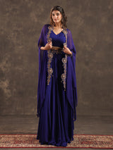 Royal blue viscose crepe designer palazzo suit with shrug