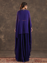 Royal blue viscose crepe designer palazzo suit with shrug