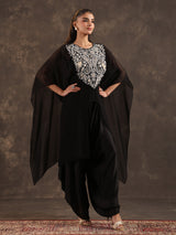 Black organza kaftan style dhoti suit with elegant thread work