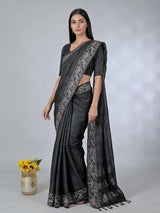 Black art tusser silk patola print border saree