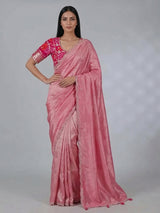 Pastel pink tissue silk designer saree