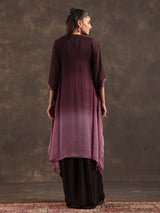 Wine ombre organza embellished kaftan suit with festive elegance