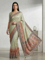 Light green dola silk shaded contrast border saree