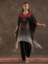 Black ombre organza kaftan suit with heavy festive embellishments