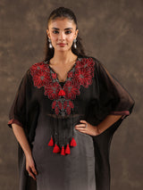 Black ombre organza kaftan suit with heavy festive embellishments