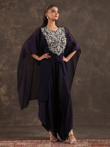Navy blue designer organza kaftan dhoti suit with elegance