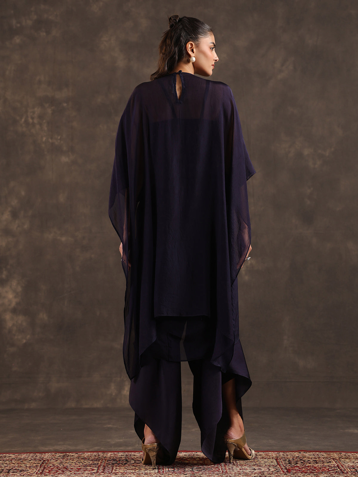 Navy blue designer organza kaftan dhoti suit with elegance