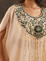 Off white organza kaftan palazzo suit with zardosi embellishments
