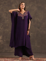 Violet viscose crepe long top palazzo festive suit