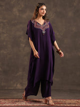 Violet viscose crepe long top palazzo festive suit